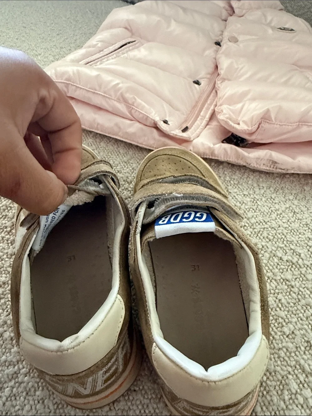 Golden Goose Kids Tan Suede Sneakers with Orange Trim